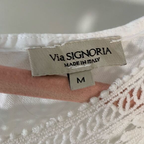 Via Signoria EUC white floral lace trim linen tank top Size medium - Picture 4 of 6